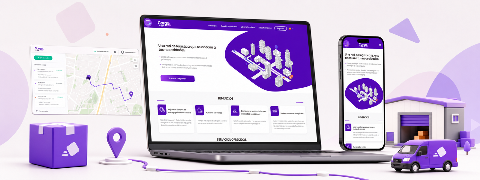 Cargo responsive logistics platform with shipment tracking and delivery operations